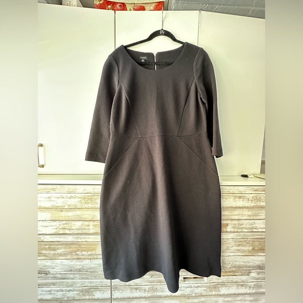 🖤 Talbots Black Textured Fit & Flare Dress Size 12 NWT